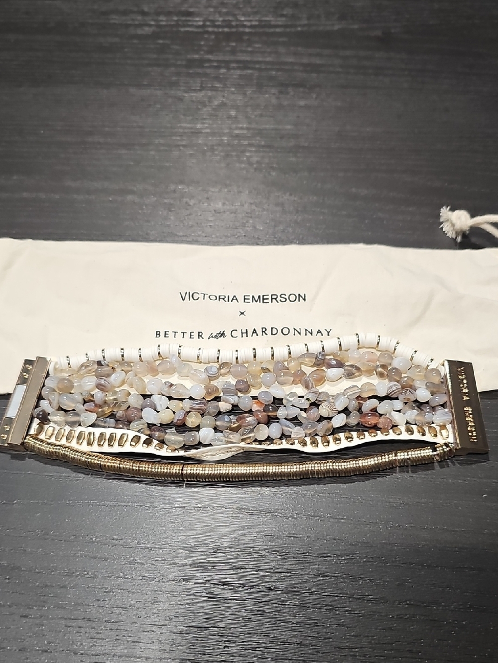 Victoria Emerson Multistrand Beaded Stone Cuff Bracelet in Neutral Tones